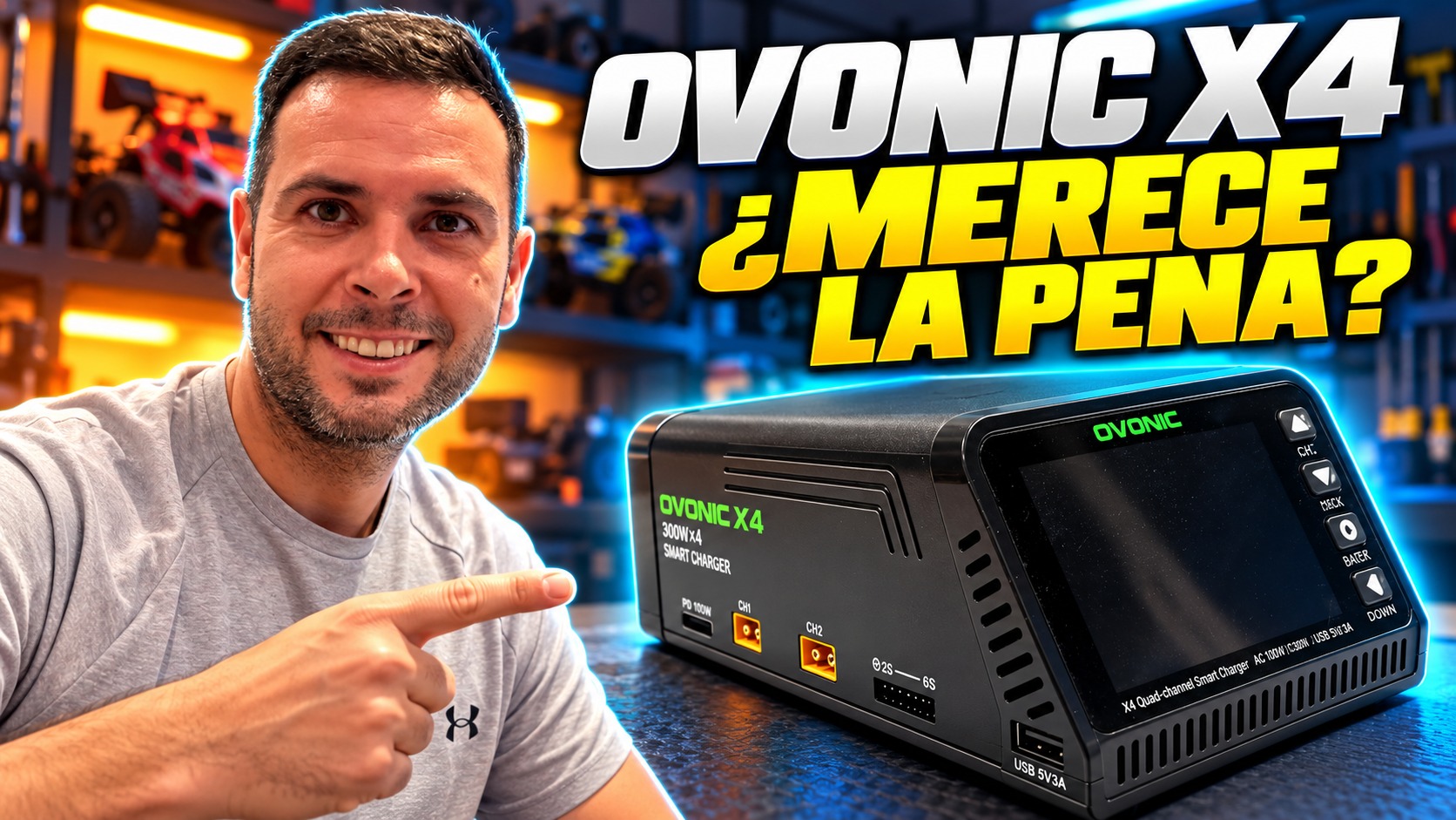 Review thumbnail showing TopeRC beside the Ovonic X4 charger